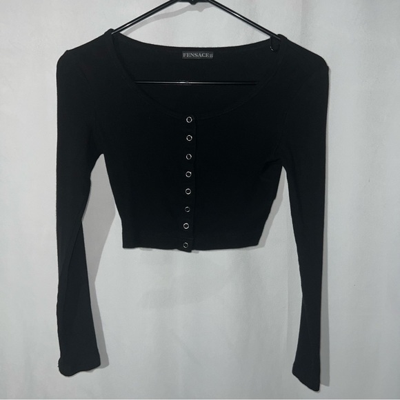 Fensace Womens Button Down Long Sleeve Crop Top Basic Knit Slim Fit Size XS - Picture 10 of 10